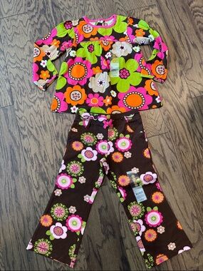 Girls Brown Floral Two-Piece Set with Pink & Green Accents-New with tags ~